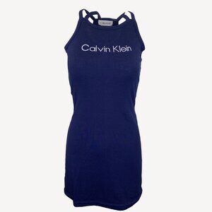 Calvin Klein Navy Blue Double Strappy Bodycon Tank Mini Dress White Size Small